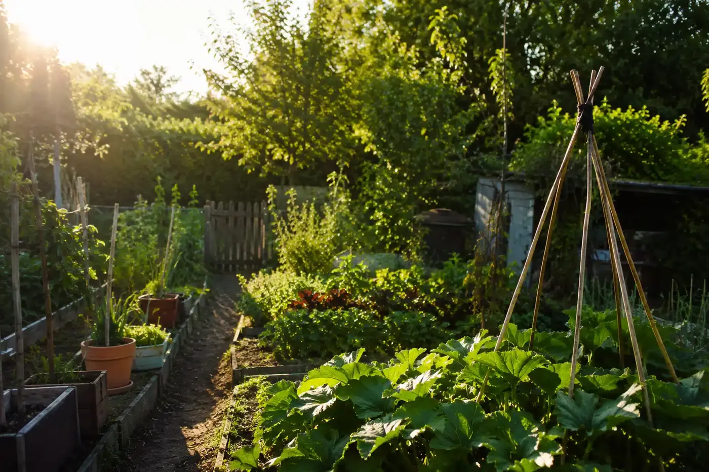 Potager en pleine production au soleil de juin
